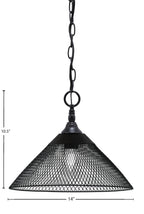 Chain One Light Mini Pendant in Matte Black with Matte Black Cone Mesh Metal Shade Shade