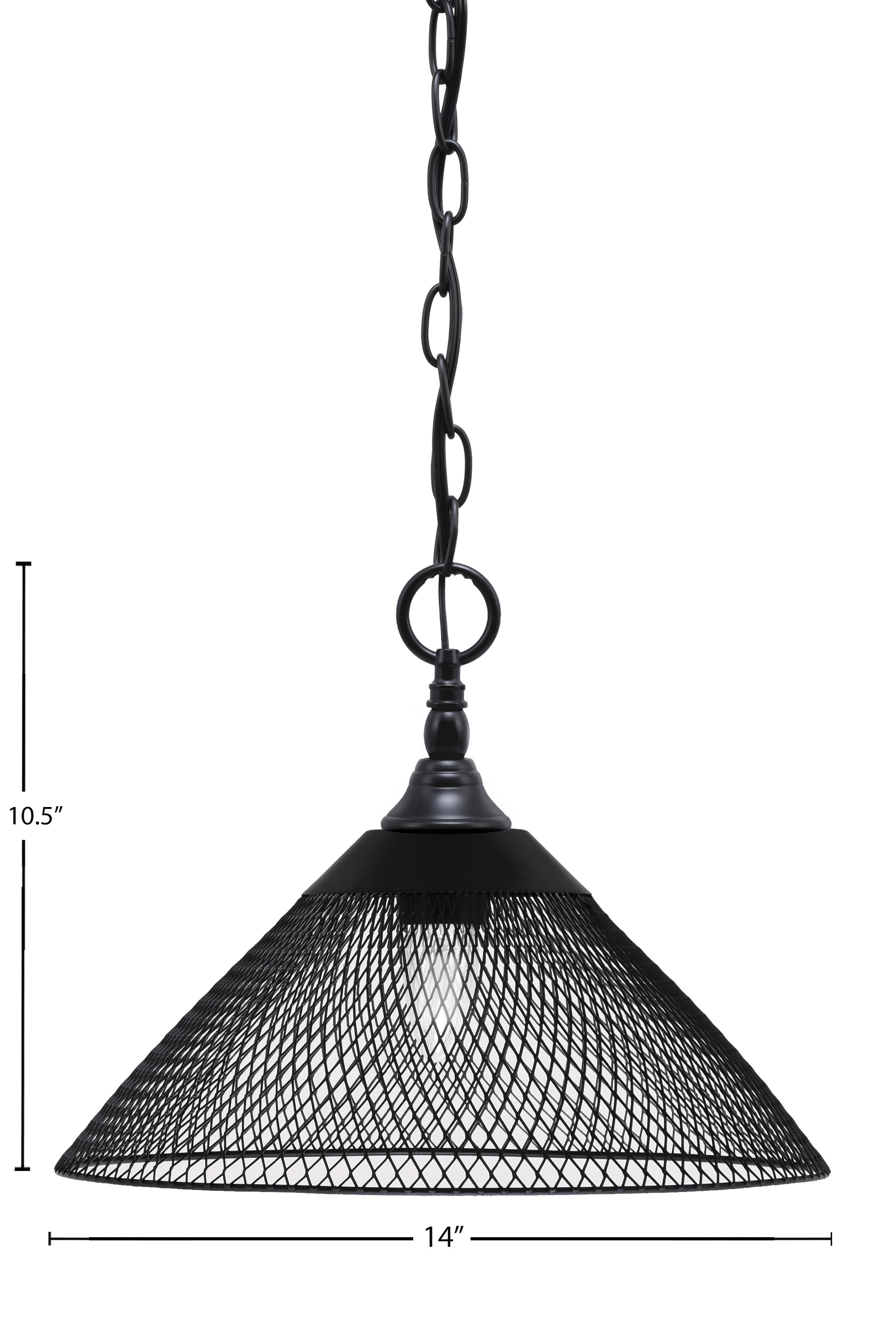 Chain One Light Mini Pendant in Matte Black with Matte Black Cone Mesh Metal Shade Shade