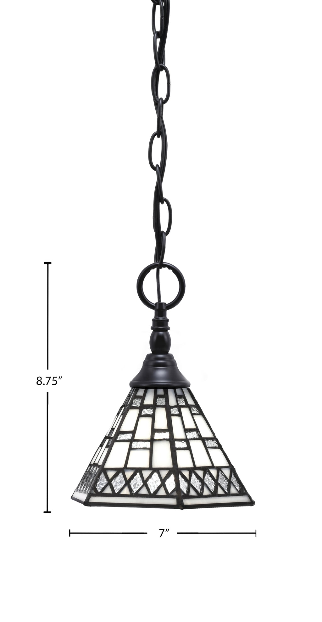 Chain One Light Mini Pendant in Matte Black with Pewter Art Glass Shade