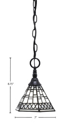 Chain One Light Mini Pendant in Matte Black with Pewter Art Glass Shade