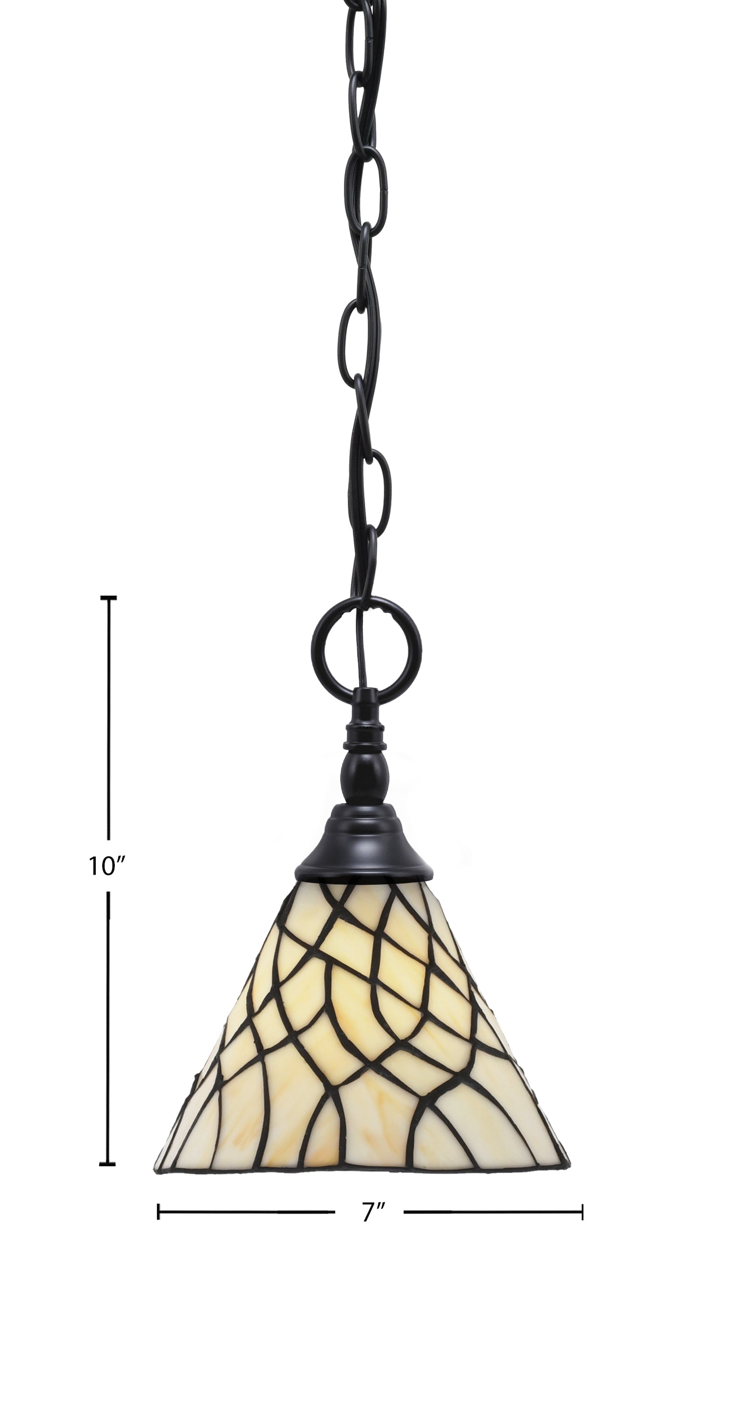 Chain One Light Mini Pendant in Matte Black with Sandhill Art Glass Shade