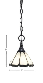 Chain One Light Mini Pendant in Matte Black with Pearl & Black Flair Art Glass Shade