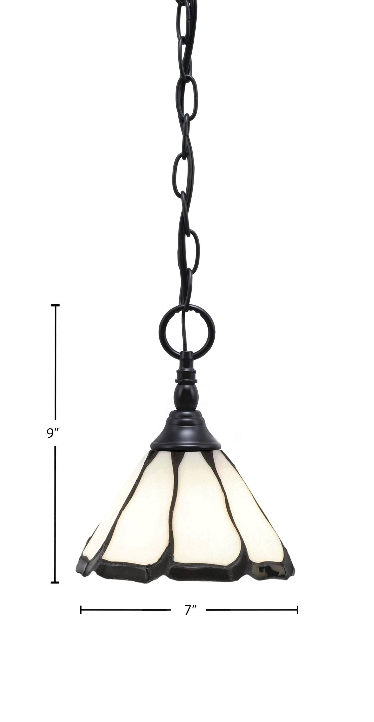 Chain One Light Mini Pendant in Matte Black with Pearl & Black Flair Art Glass Shade