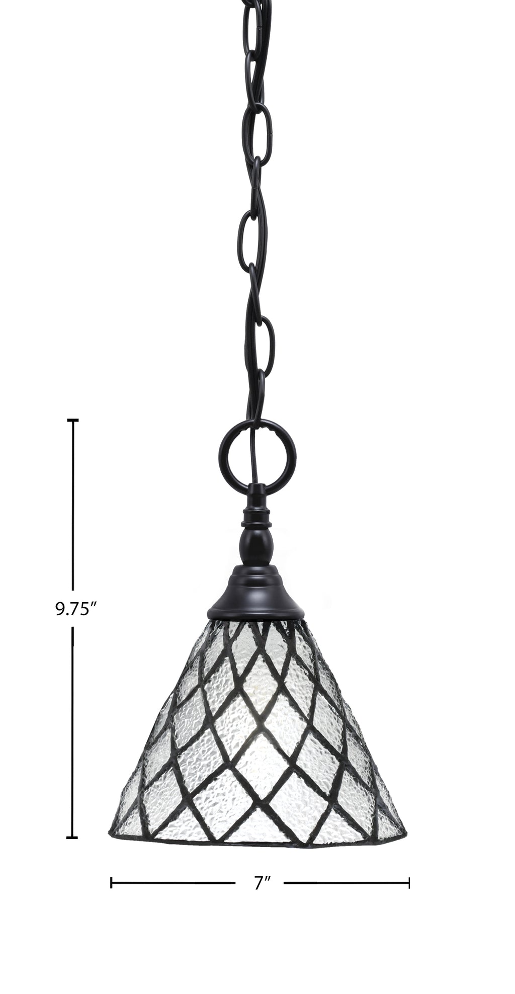 Chain One Light Mini Pendant in Matte Black with Diamond Ice Art Glass Shade