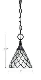 Chain One Light Mini Pendant in Matte Black with Diamond Ice Art Glass Shade