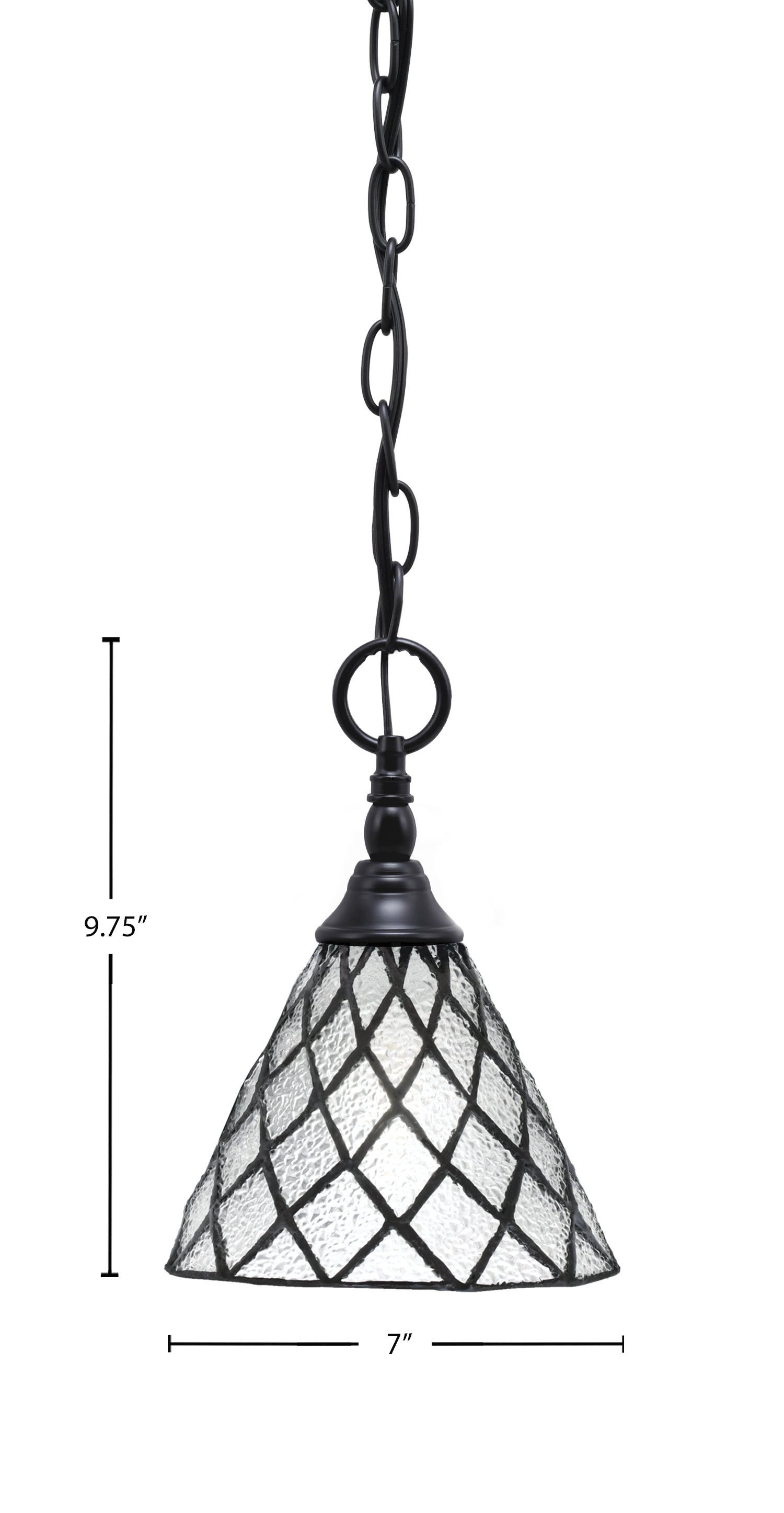 Chain One Light Mini Pendant in Matte Black with Diamond Ice Art Glass Shade