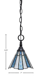 Chain One Light Mini Pendant in Matte Black with Sea Ice Art Glass Shade