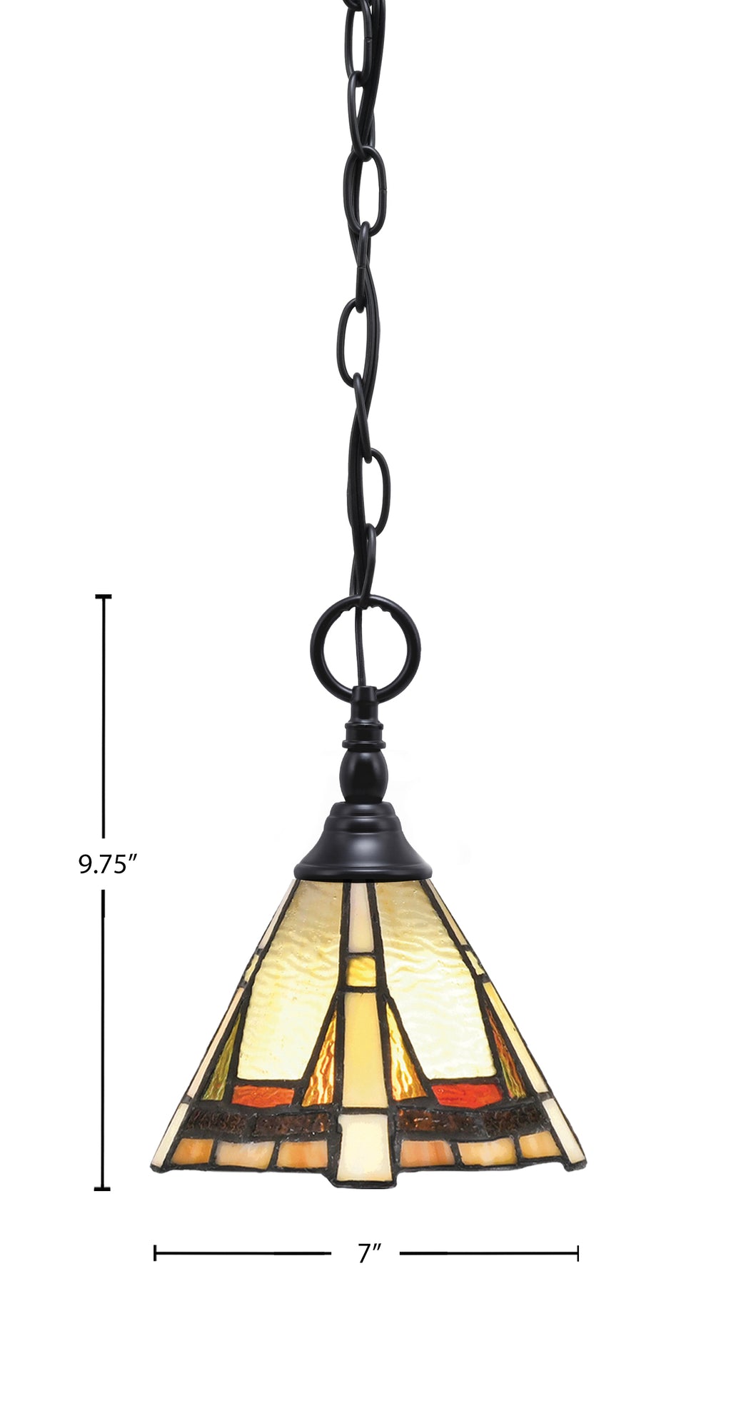 Chain One Light Mini Pendant in Matte Black with Zion Art Glass Shade