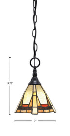 Chain One Light Mini Pendant in Matte Black with Zion Art Glass Shade