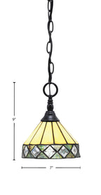 Chain One Light Mini Pendant in Matte Black with Diamond Peak Art Glass Shade