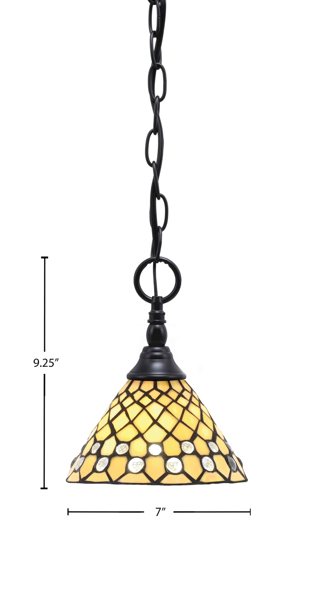 Chain One Light Mini Pendant in Matte Black with Starlight Art Glass Shade