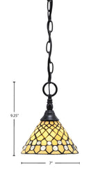 Chain One Light Mini Pendant in Matte Black with Starlight Art Glass Shade