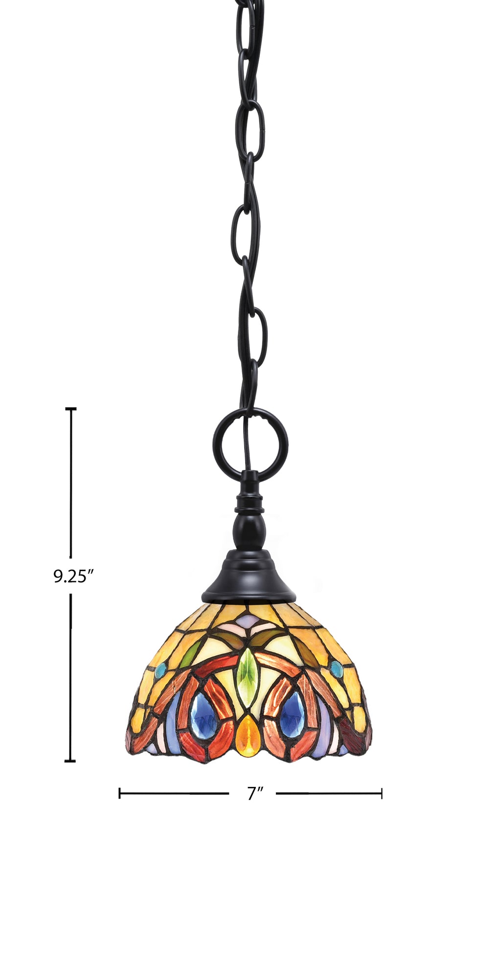 Chain One Light Mini Pendant in Matte Black with Lynx Art Glass Shade