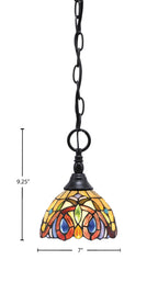 Chain One Light Mini Pendant in Matte Black with Lynx Art Glass Shade