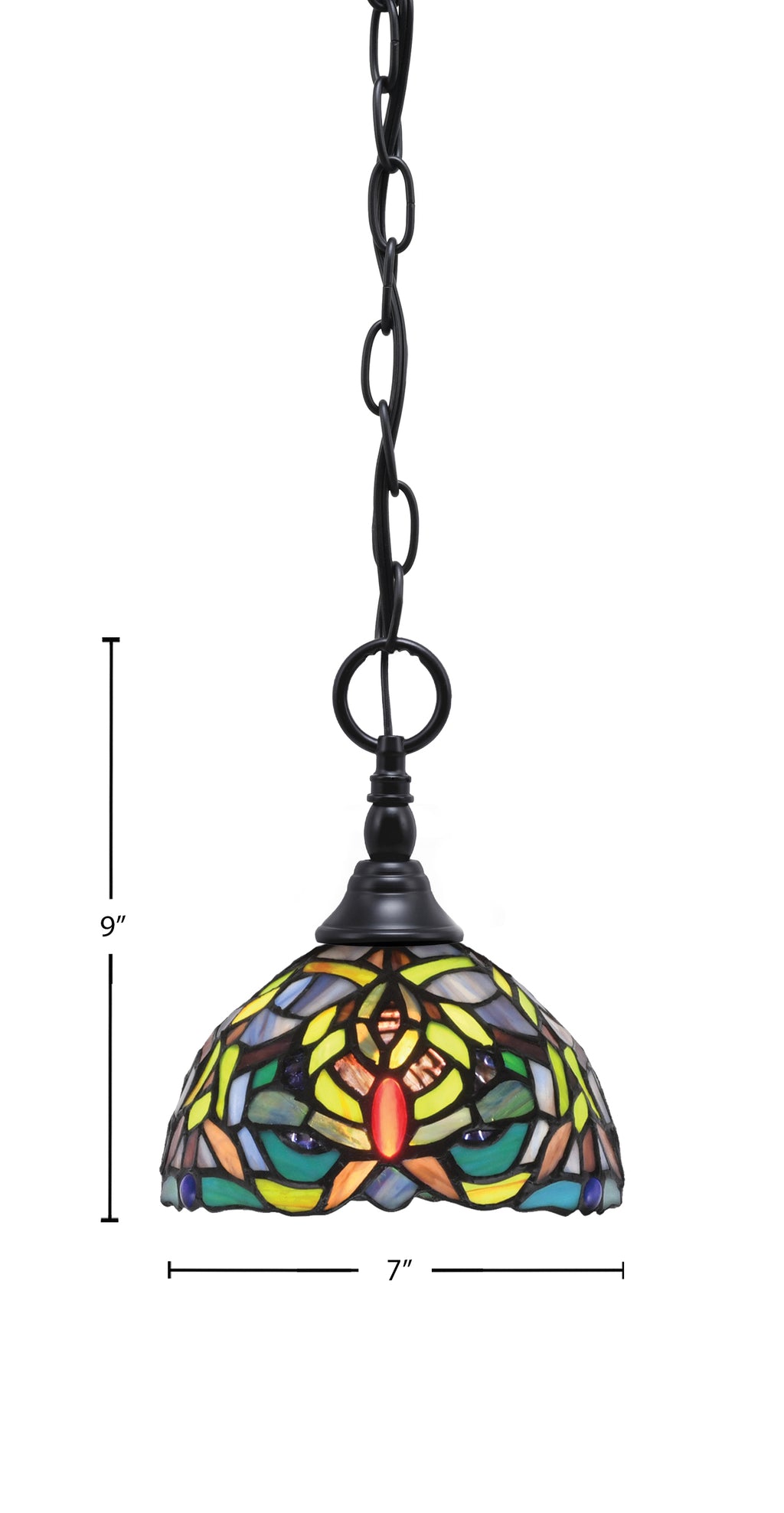 Chain One Light Mini Pendant in Matte Black with Kaleidoscope Art Glass Shade