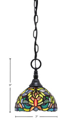 Chain One Light Mini Pendant in Matte Black with Kaleidoscope Art Glass Shade