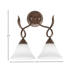Leaf Two Light Wall Sconce in Bronze with 7" White Muslin Shade