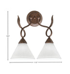 Leaf Two Light Wall Sconce in Bronze with 7" White Muslin Shade