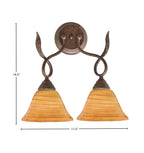 Leaf Two Light Wall Sconce in Bronze with 7" Firré Saturn Shade