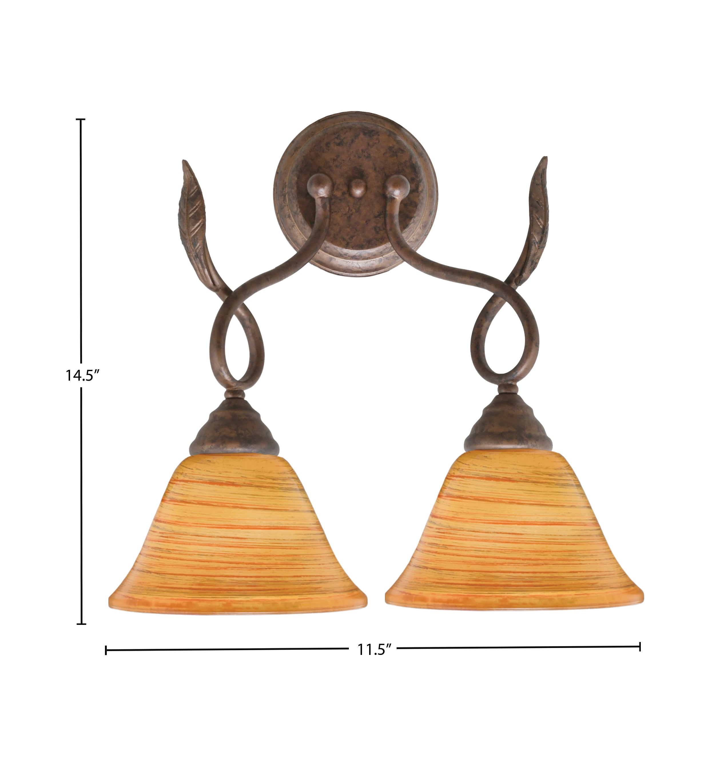 Leaf Two Light Wall Sconce in Bronze with 7" Firré Saturn Shade