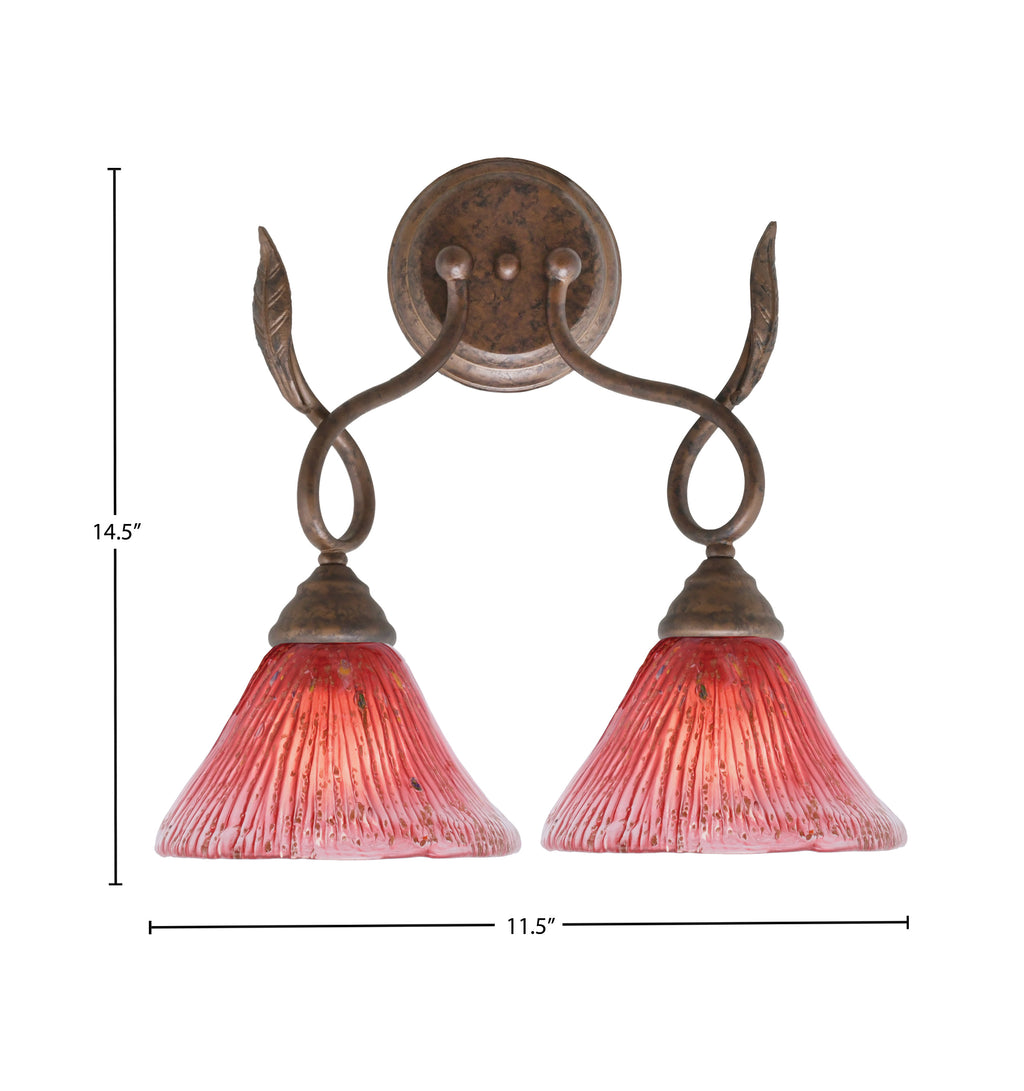 Leaf Two Light Wall Sconce in Bronze with 7" Raspberry Crystal Shade