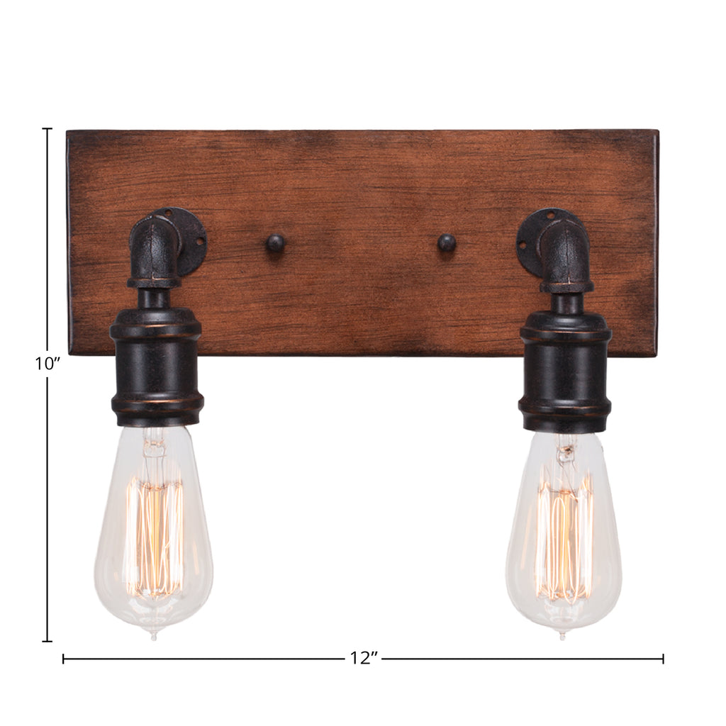 Portland Two Light Bath Bar in Painted Wood-look Metal & Dark Granite