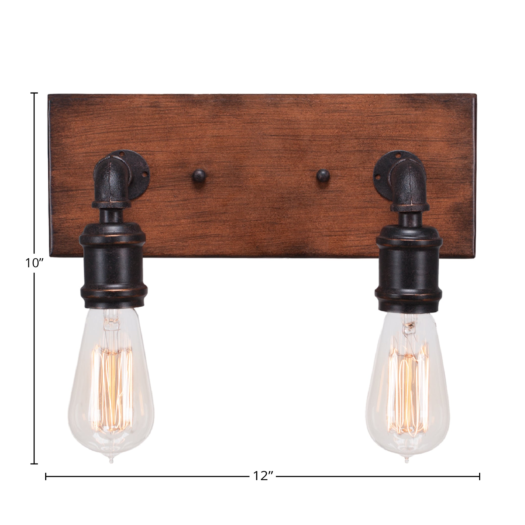 Portland Two Light Bath Bar in Painted Wood-look Metal & Dark Granite