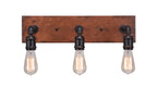 Portland Three Light Bath Bar in Painted Wood-look Metal & Dark Granite