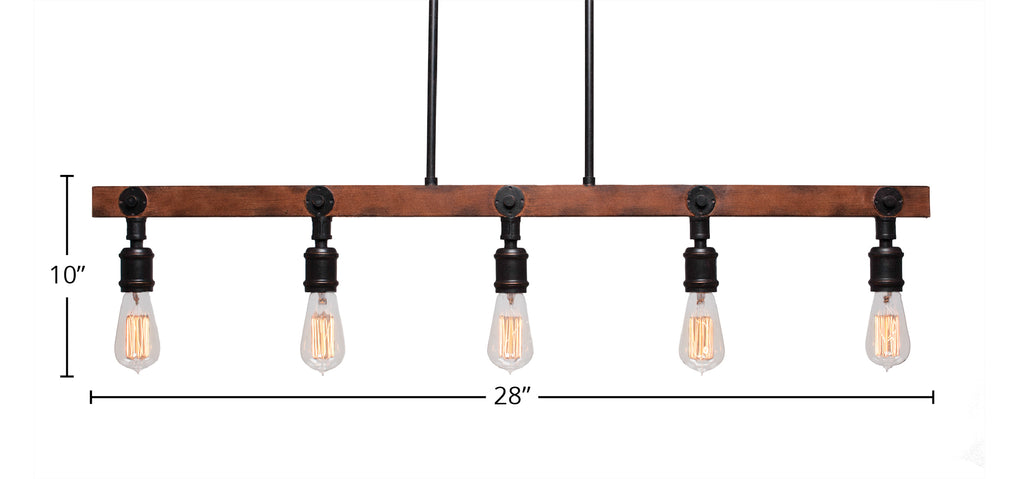 Portland Five Light Bar in Painted Wood-look Metal & Dark Granite