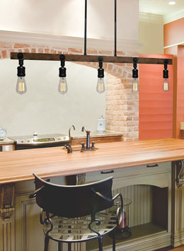 Portland Five Light Bar in Painted Wood-look Metal & Dark Granite