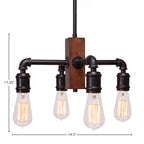 Portland Four Light Chandelier in Painted Wood-Look Metal & Dark Granite