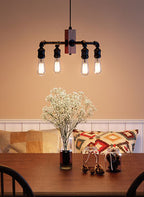 Portland Four Light Chandelier in Painted Wood-Look Metal & Dark Granite