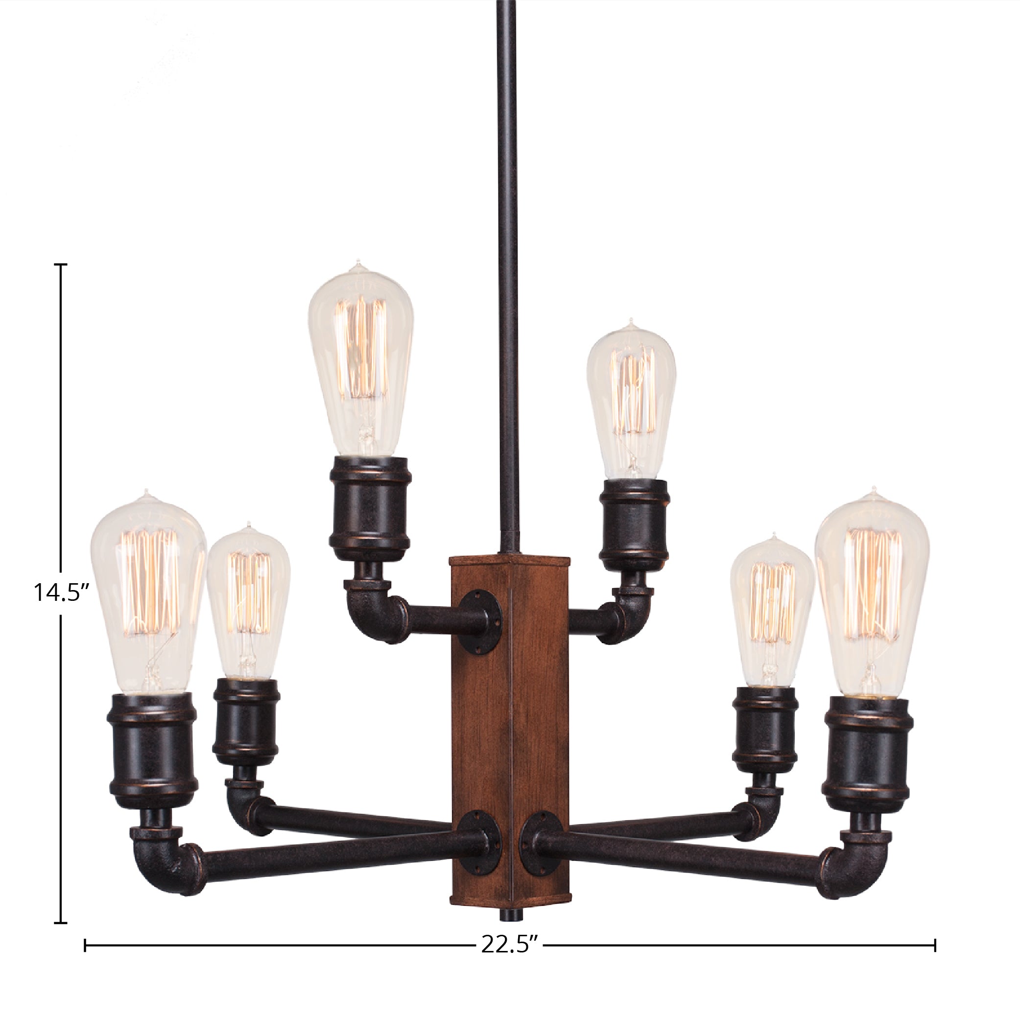 Portland Six Light Chandelier in Painted Wood-Look Metal & Dark Granite