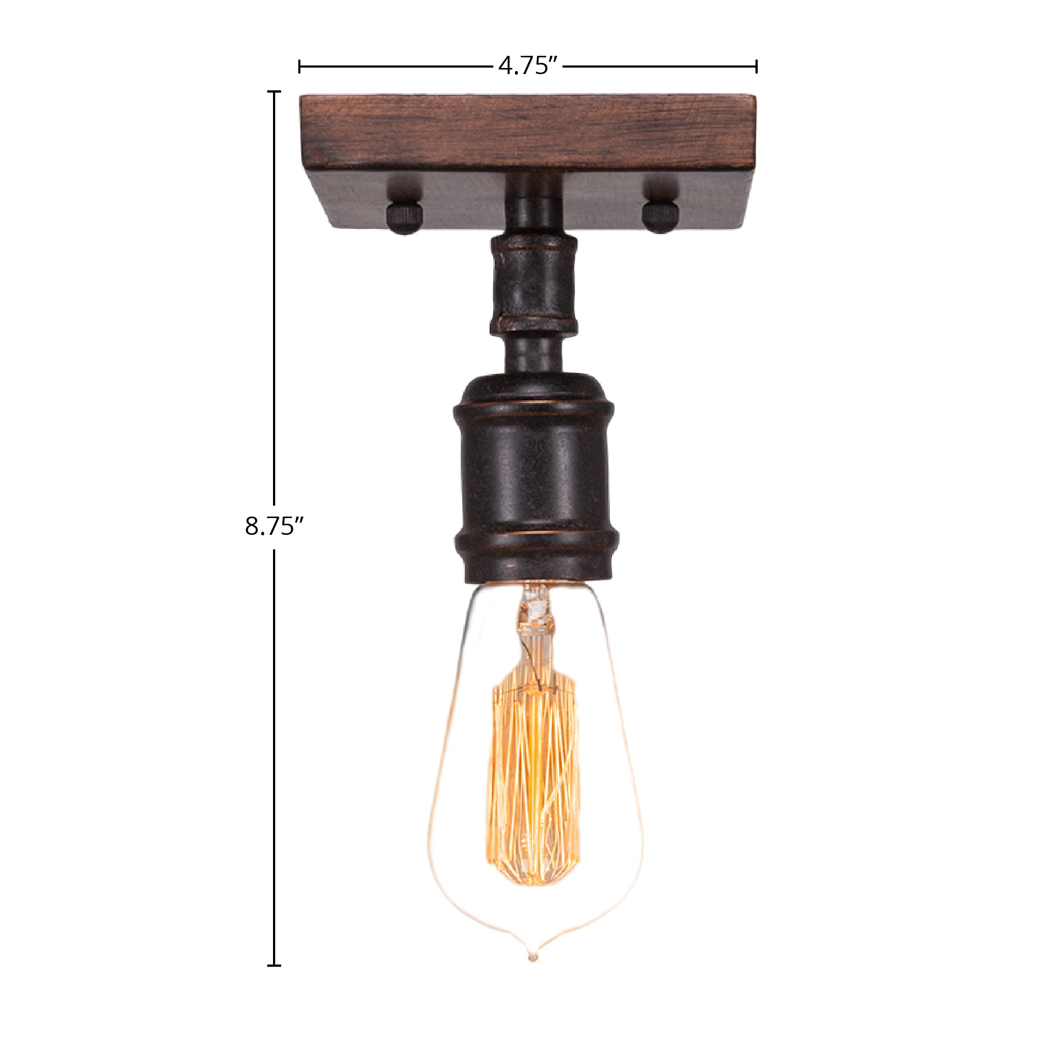 Portland One Light Semi-Flush Mount in Painted Wood-Look Metal & Dark Granite