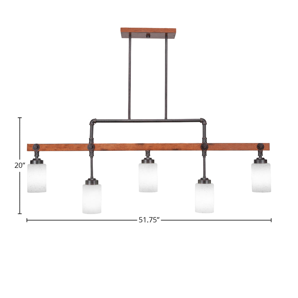 Portland Five Light Bar in Painted Wood-look Metal & Dark Granite with 4" White Muslin Shade