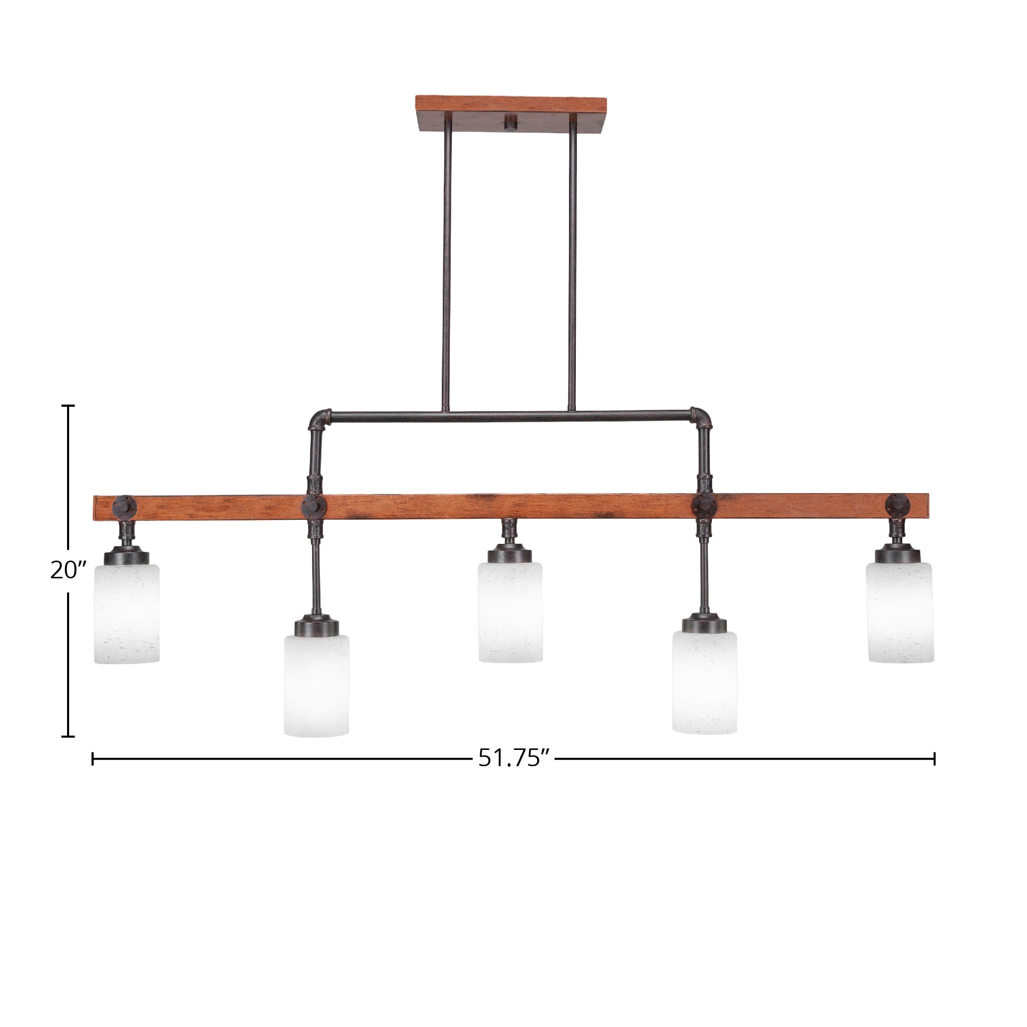 Portland Five Light Bar in Painted Wood-look Metal & Dark Granite with 4" White Muslin Shade
