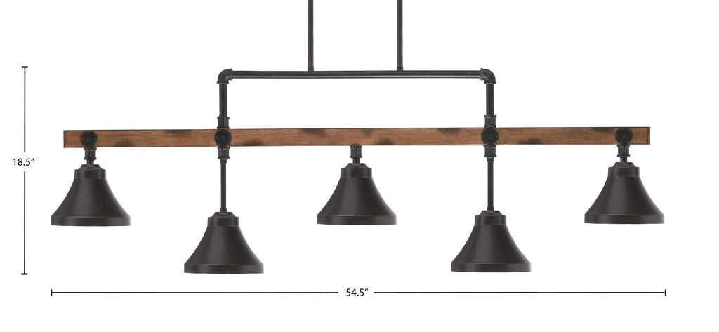 portland Five Light Bar in Painted Wood-look Metal & Dark Granite with 7" Dark Granite Cone Metal Shade Shade