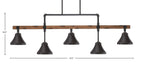 portland Five Light Bar in Painted Wood-look Metal & Dark Granite with 7" Dark Granite Cone Metal Shade Shade