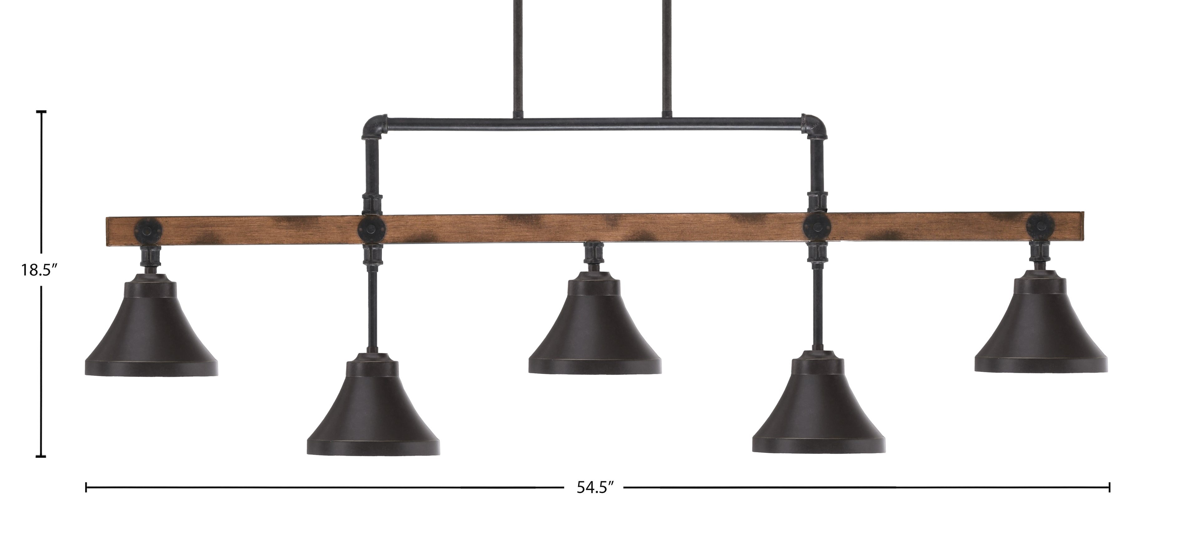 portland Five Light Bar in Painted Wood-look Metal & Dark Granite with 7" Dark Granite Cone Metal Shade Shade