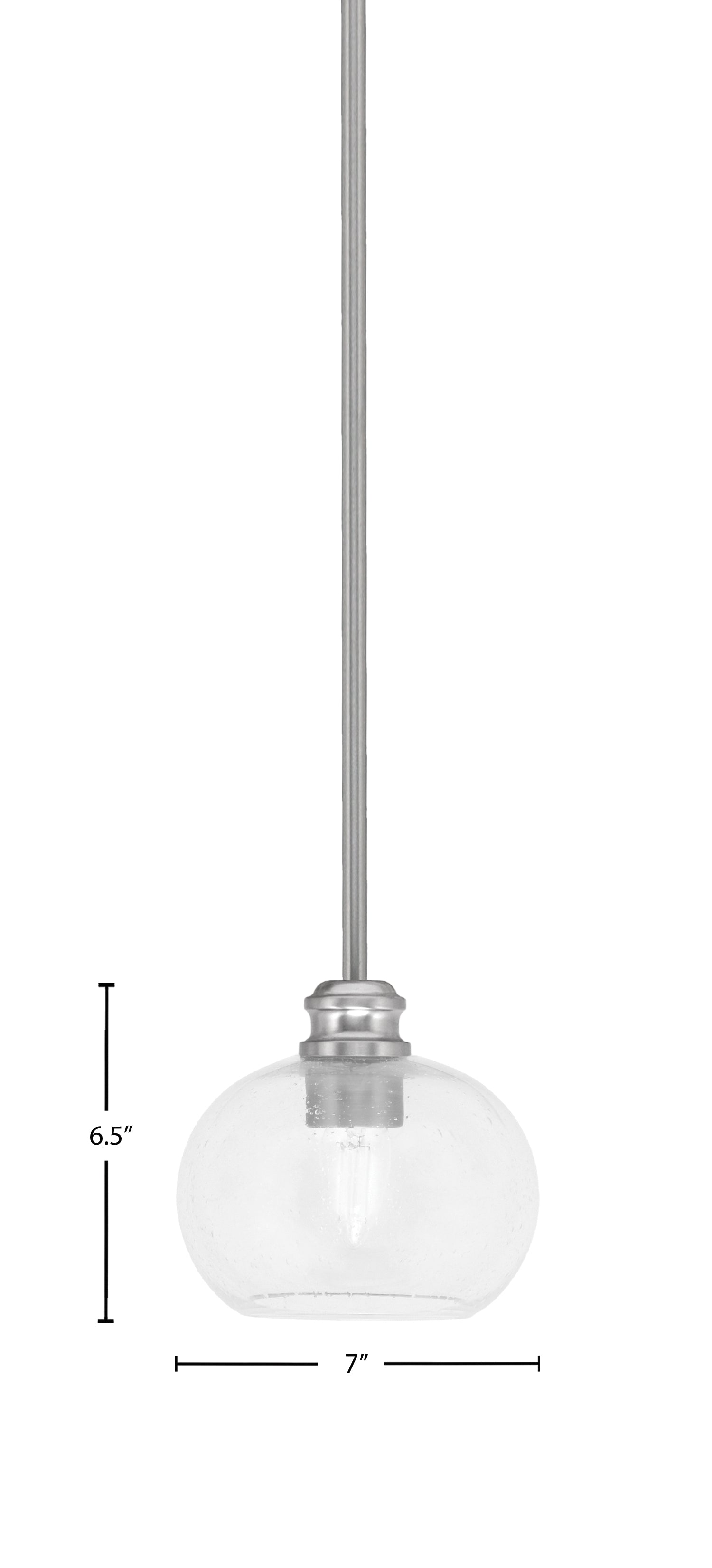 Edge One Light Mini Pendant in Brushed Nickel with 7" Clear Bubble Shade