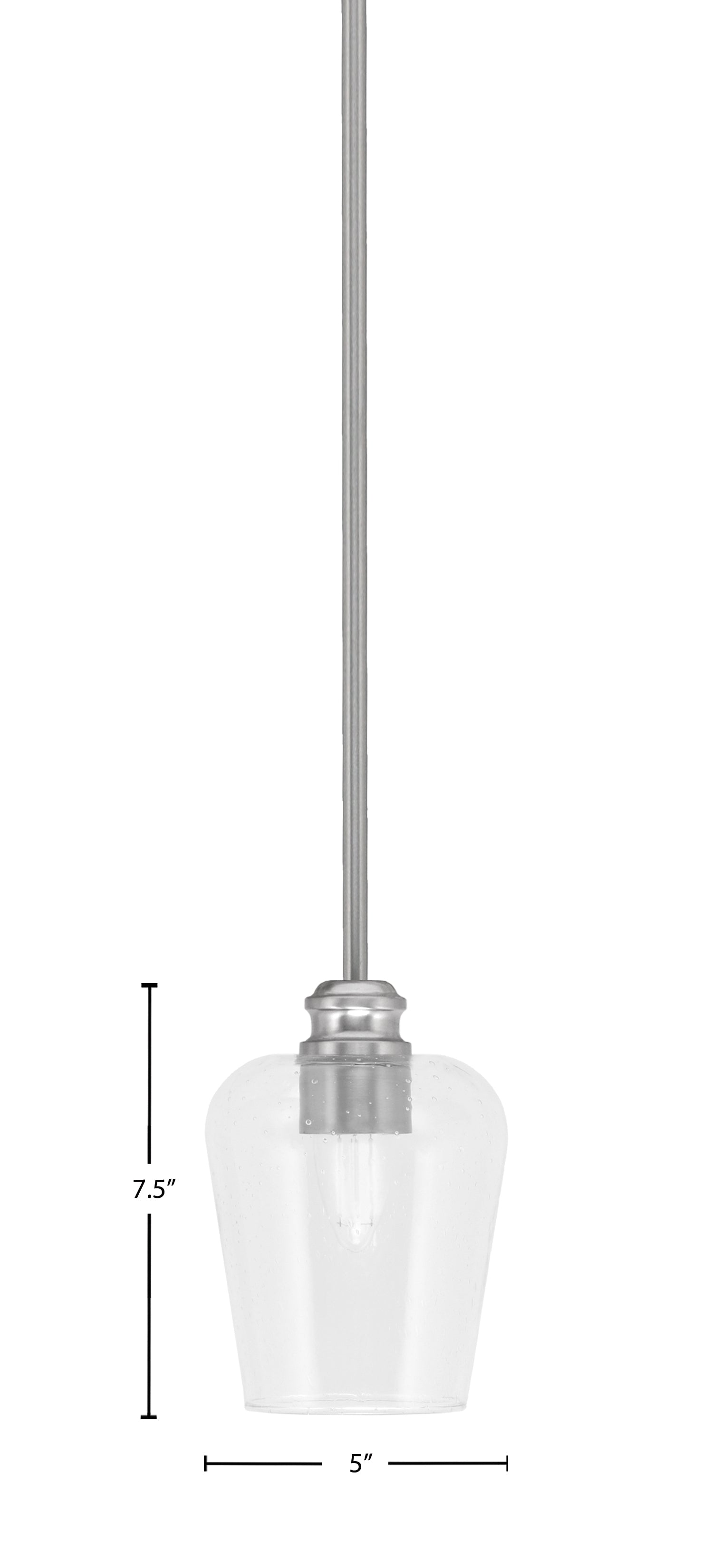 Edge One Light Mini Pendant in Brushed Nickel with 5" Clear Bubble Shade