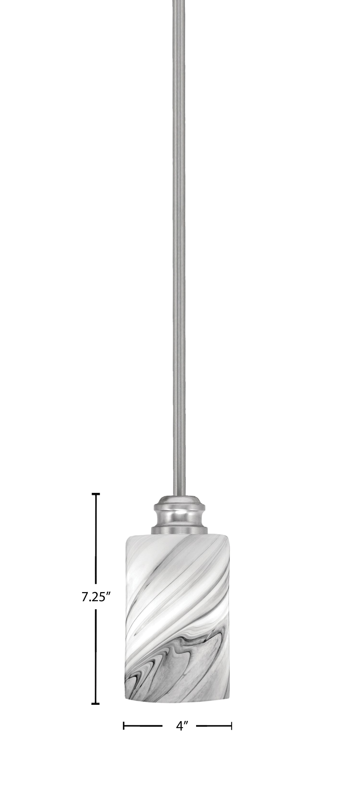 Edge One Light Mini Pendant in Brushed Nickel with 4" Onyx Swirl Shade
