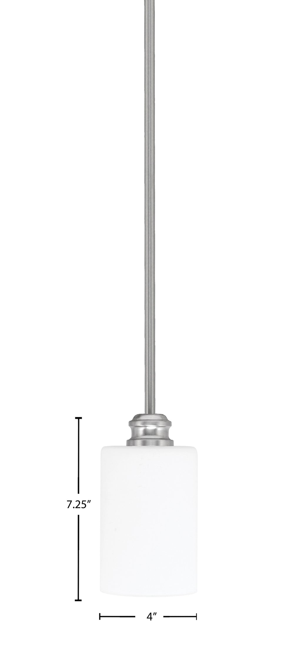 Edge One Light Mini Pendant in Brushed Nickel with 4" White Muslin Shade