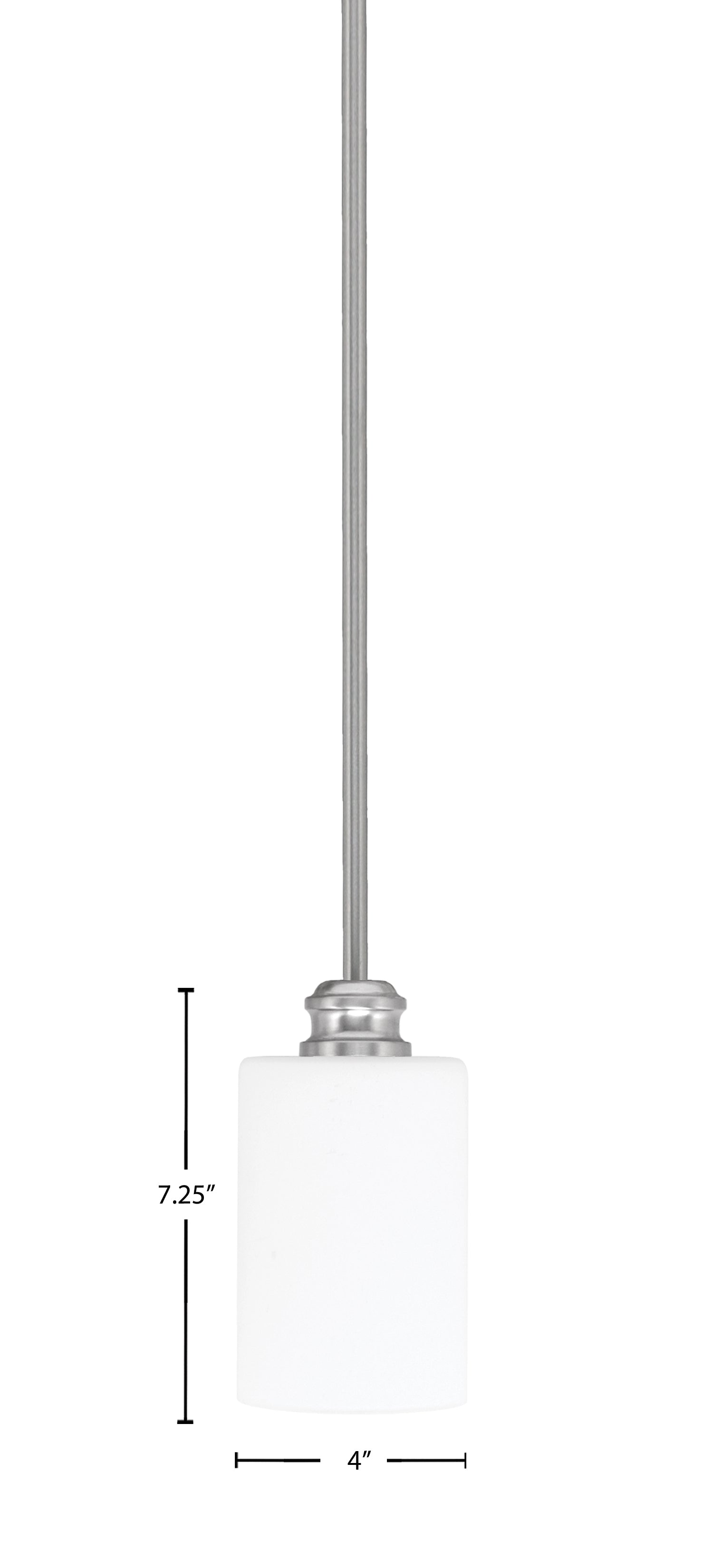 Edge One Light Mini Pendant in Brushed Nickel with 4" White Muslin Shade