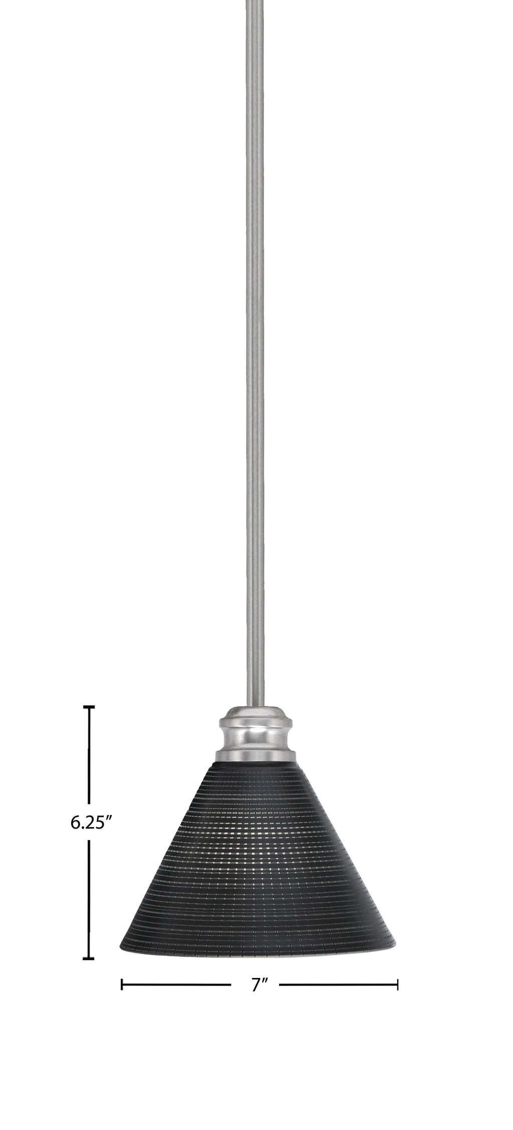 Edge One Light Mini Pendant in Brushed Nickel with 7" Black Matrix Shade