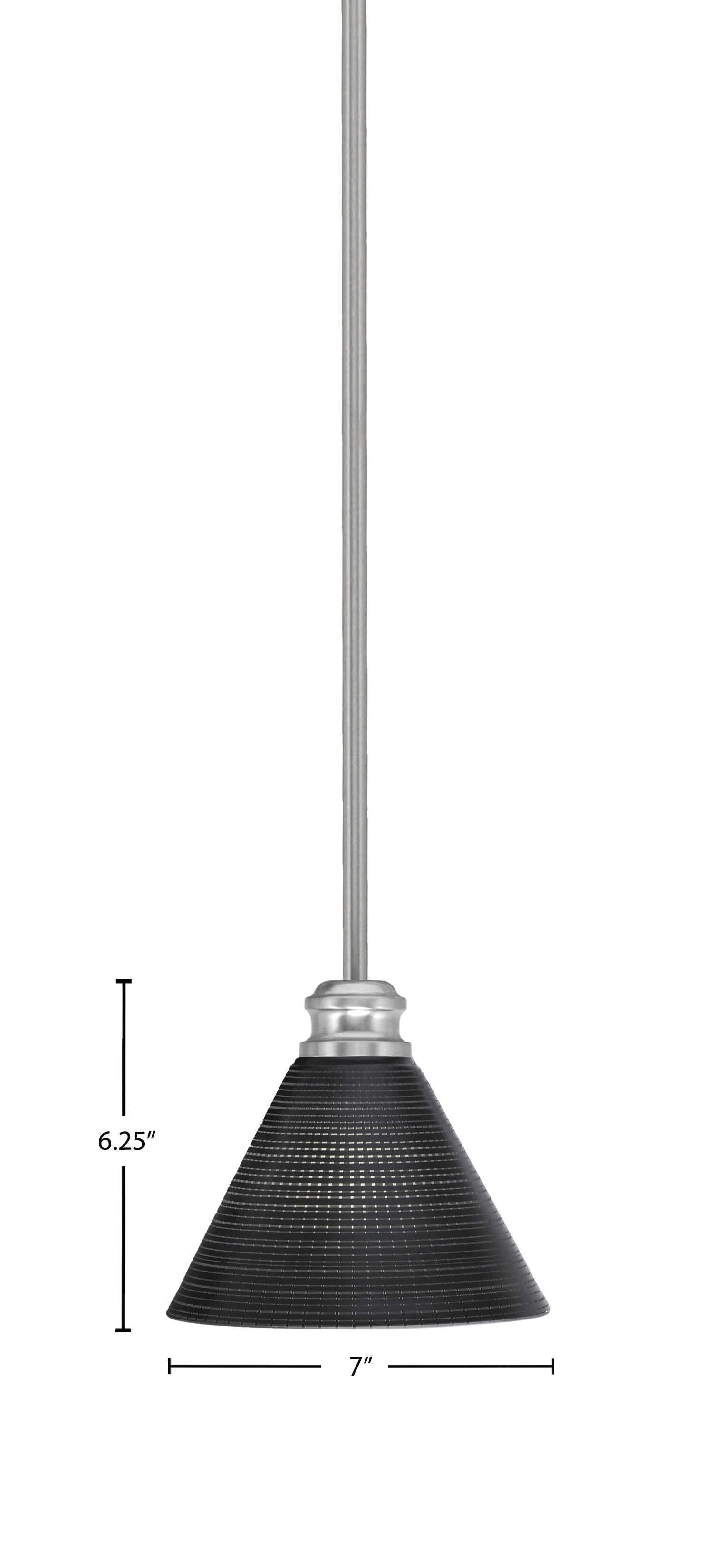 Edge One Light Mini Pendant in Brushed Nickel with 7" Black Matrix Shade
