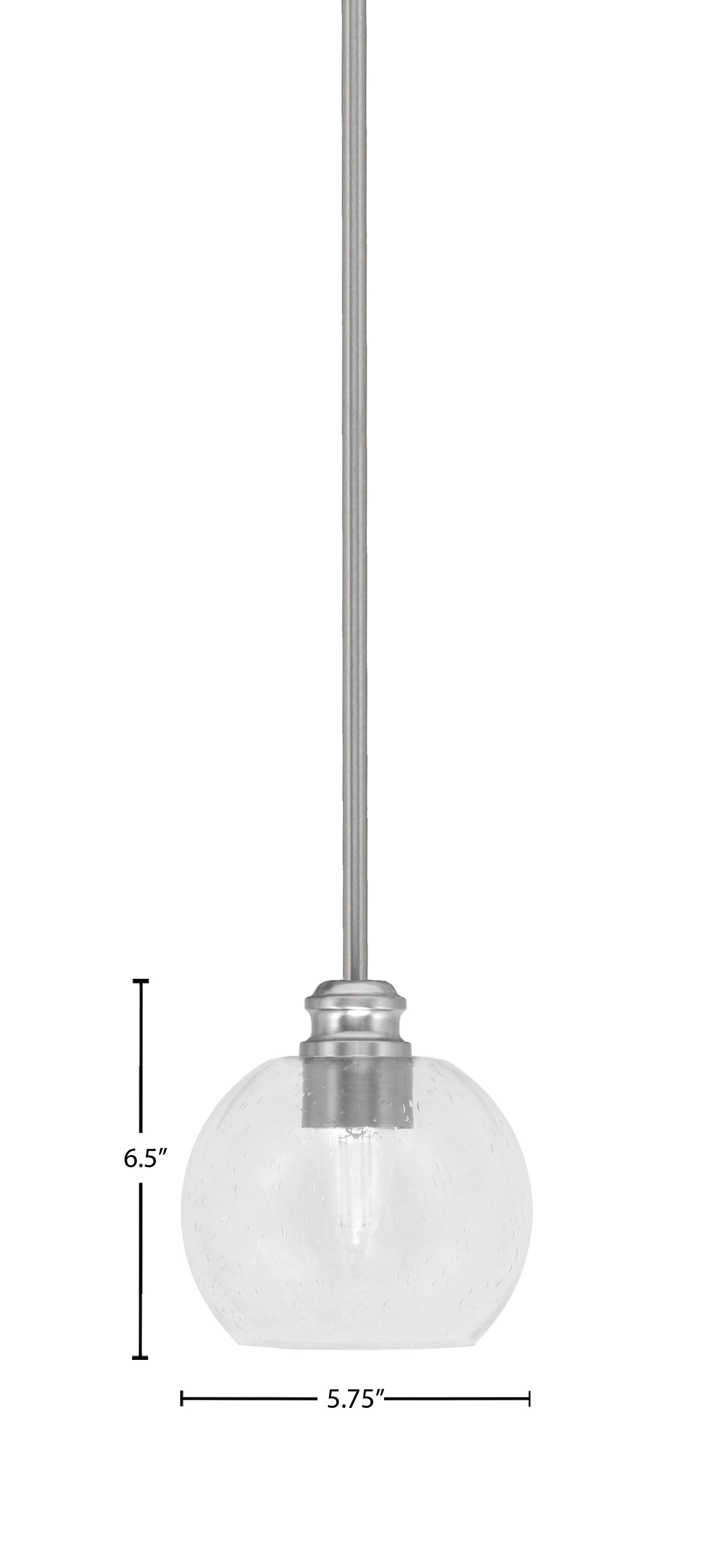 Edge One Light Mini Pendant in Brushed Nickel with 5.75" Clear Bubble Shade