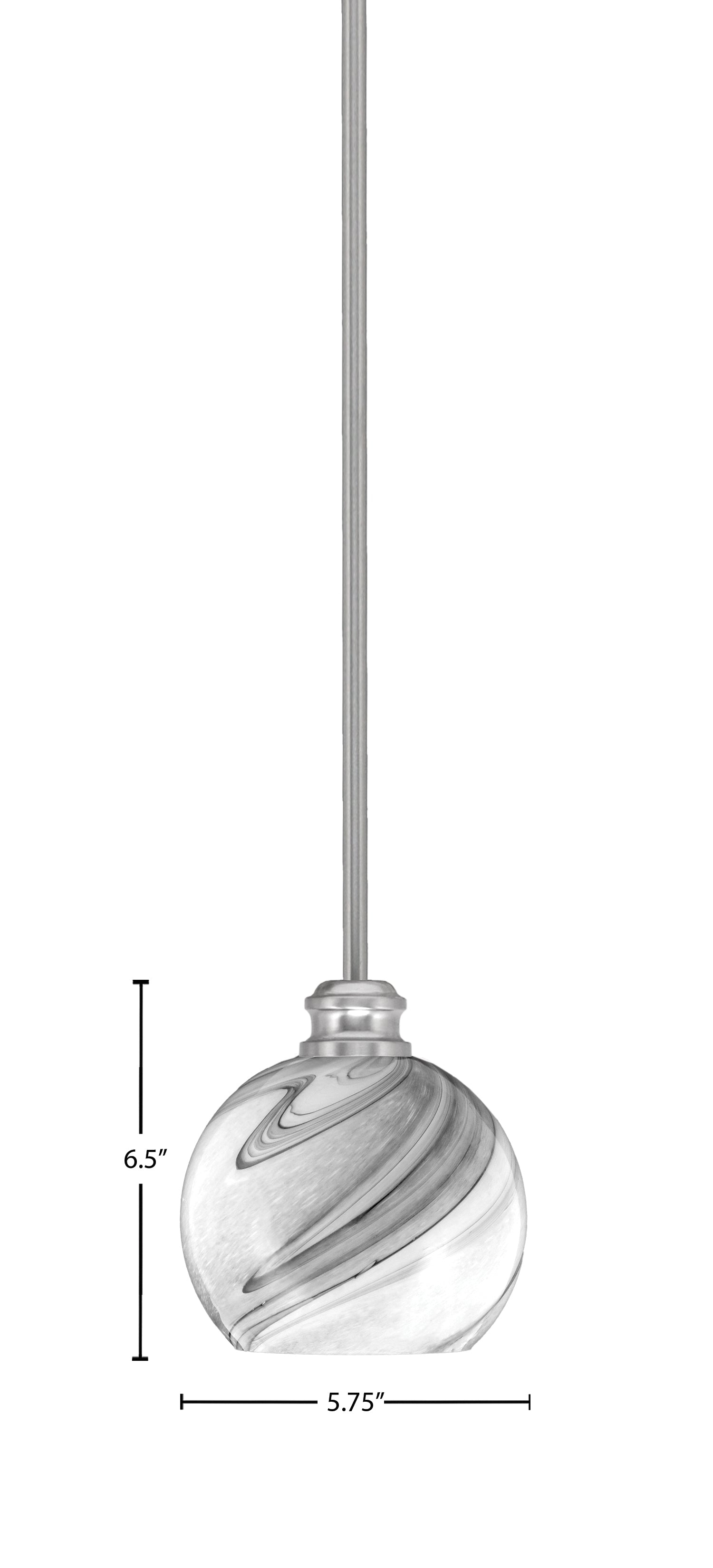 Edge One Light Mini Pendant in Brushed Nickel with 5.75" Onyx Swirl Shade