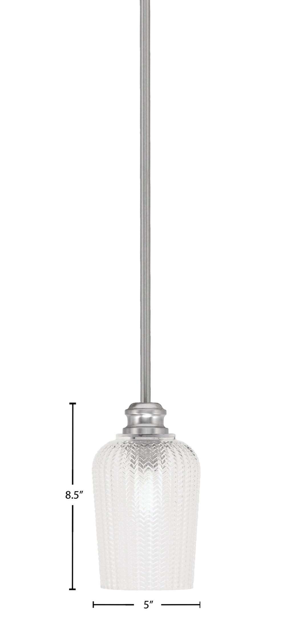 Edge One Light Mini Pendant in Brushed Nickel with 5" Clear Textured Shade
