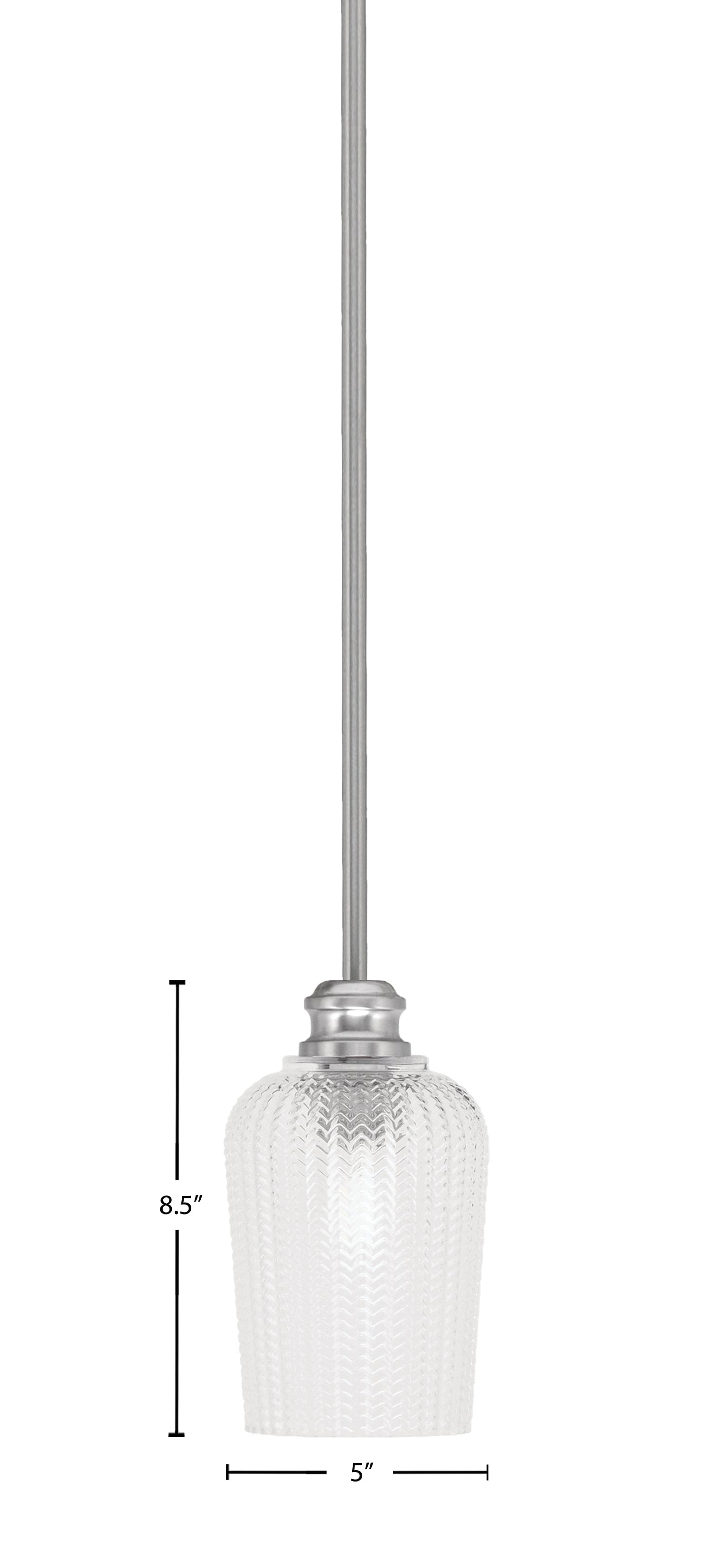 Edge One Light Mini Pendant in Brushed Nickel with 5" Clear Textured Shade